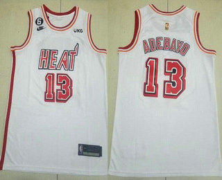 Men's Miami Heat #13 Edrice Adebayo White Classic 6 Patch Icon Sponsor Swingman Jersey