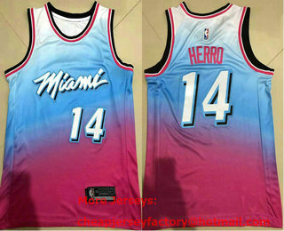 Men's Miami Heat #14 Tyler Herro Blue Pink 2021 Nike City Edition Swingman Jersey