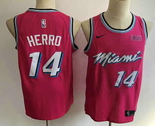 Men's Miami Heat #14 Tyler Herro Pink Nike Swingman 2019 playoffs Earned Edition Stitched Jersey With The Sponsor Logo