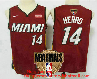 Men's Miami Heat #14 Tyler Herro Red 2020 NBA Finals Patch Nike Swingman Stitched NBA Jersey With The Sponsor Logo