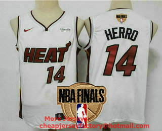 Men's Miami Heat #14 Tyler Herro White 2020 NBA Finals Patch Nike Swingman Stitched NBA Jersey With The Sponsor Logo
