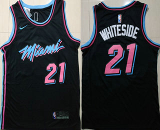 Men's Miami Heat #21 Hassan Whiteside Black 2017-2018 Ultimate Software Stitched City Edition Jersey