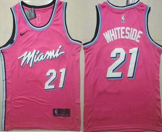 Men's Miami Heat #21 Hassan Whiteside Pink Nike Swingman 2018 playoffs Earned Edition Stitched Jersey