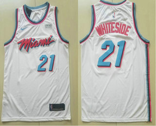 Men's Miami Heat #21 Hassan Whiteside White 2017-2018 Ultimate Software Stitched City Edition Jersey