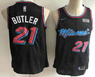 Men's Miami Heat #21 Jimmy Butler Black 2019 Ultimate Software Stitched City Edition Jersey