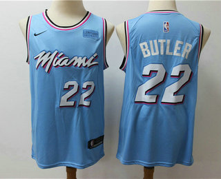 Men's Miami Heat #22 Jimmy Butler Light Blue Nike Swingman 2018 playoffs Earned Edition Stitched Jersey With The Sponsor Logo