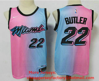 Men's Miami Heat #22 Jimmy Butler Pink Blue 2021 Nike City Edition Swingman Jersey
