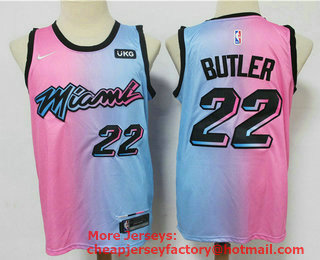 Men's Miami Heat #22 Jimmy Butler Pink Blue 2021 Nike City Edition Swingman Jersey With The Sponsor Logo
