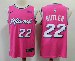 Men's Miami Heat #22 Jimmy Butler Pink Nike Swingman 2019 playoffs Earned Edition Stitched Jersey With The Sponsor Logo