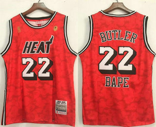 Men's Miami Heat #22 Jimmy Butler Red Mitchell Ness BAPE Swingman Jersey