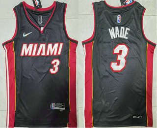 Men's Miami Heat #3 Dwyane Wade 75th Anniversary Diamond Black 2021 Stitched Jersey