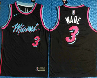 Men's Miami Heat #3 Dwyane Wade Black 2017-2018 Stitched City Edition Jersey
