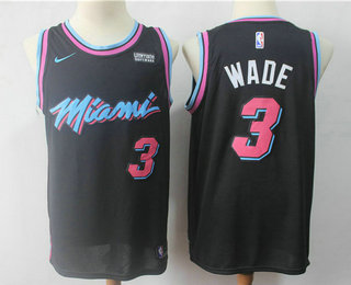 Men's Miami Heat #3 Dwyane Wade Black 2017-2018 Ultimate Software Stitched City Edition Jersey