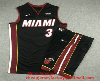 Men's Miami Heat #3 Dwyane Wade Black 2019 Nike Swingman Stitched NBA Jersey With Shorts