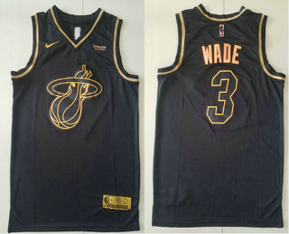 Men's Miami Heat #3 Dwyane Wade Black Golden Edition Nike Swingman Jersey With The Sponsor Logo