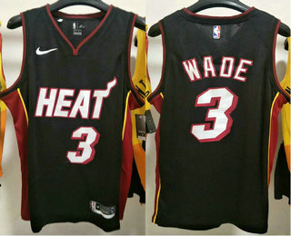 Men's Miami Heat #3 Dwyane Wade Black With White Number Nike Swingman Printed Jersey With Heat