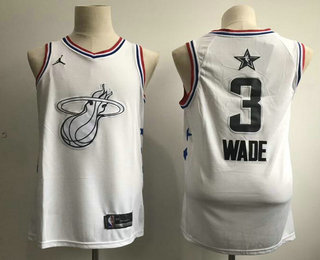 Men's Miami Heat #3 Dwyane Wade Jordan Brand White 2019 All-Star Game Swingman Jersey