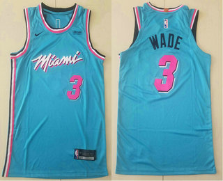 Men's Miami Heat #3 Dwyane Wade Light Blue 2019 Nike Authentic Stitched NBA Jersey With The Sponsor Logo