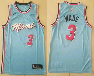 Men's Miami Heat #3 Dwyane Wade Light Blue 2019 Nike Swingman Stitched NBA Jersey With The Sponsor Logo