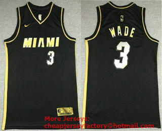 Men's Miami Heat #3 Dwyane Wade NEW 2020 Black Golden Edition Nike Swingman Jersey