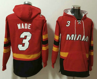 Men's Miami Heat #3 Dwyane Wade NEW Red Pocket Stitched NBA Pullover Hoodie