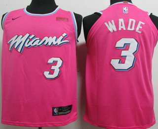 Men's Miami Heat #3 Dwyane Wade Pink 2018 Nike Player Edition Stitched NBA Jersey With The Sponsor Logo