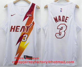 Men's Miami Heat #3 Dwyane Wade White 2021 Nike Swingman Stitched NBA Fashion Jersey With NEW Sponsor Logo