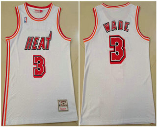 Men's Miami Heat #3 Dwyane Wade White Throwback Stitched Basketball Jersey