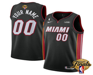 Men's Miami Heat Custom Black 2023 Finals Icon Edition With 6 Patch Stitched Jersey