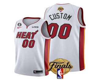 Men's Miami Heat Custom White 2023 Finals Association Edition With 6 Patch Stitched Jersey