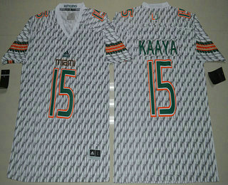 Men's Miami Hurricanes #15 Brad Kaaya White Stitched NCAA 2016 College Football Jersey