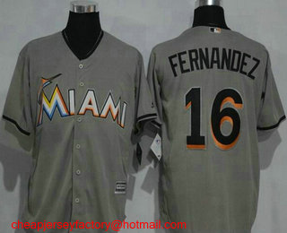 Men's Miami Marlins #16 Jose Fernandez Gray Road Stitched MLB Cool Base Jersey