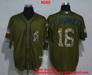 Men's Miami Marlins #16 Jose Fernandez Green Salute To Service Stitched MLB Cool Base Nike Jersey