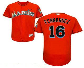 Men's Miami Marlins #16 Jose Fernandez Orange Stitched MLB 2016 Flex Base Jersey