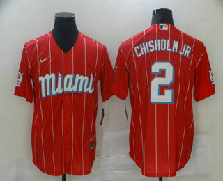 Men's Miami Marlins #2 Jazz Chisholm Jr. Red 2021 City Connect Stitched MLB Cool Base Nike Jersey