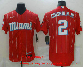 Men's Miami Marlins #2 Jazz Chisholm Jr. Red 2021 City Connect Stitched MLB Flex Base Nike Jersey