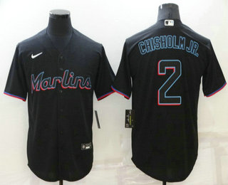 Men's Miami Marlins #2 Jazz Chisholm Jr Black Stitched MLB Cool Base Nike Jersey