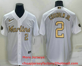 Men's Miami Marlins #2 Jazz Chisholm Jr Number White 2022 All Star Stitched Cool Base Nike Jersey