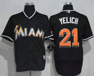 Men's Miami Marlins #21 Christian Yelich Black Cool Base Baseball Jersey