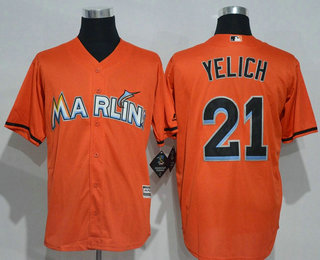Men's Miami Marlins #21 Christian Yelich Orange Cool Base Baseball Jersey
