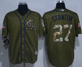 Men's Miami Marlins #27 Giancarlo Stanton Green Salute to Service Cool Base Stitched MLB Jersey