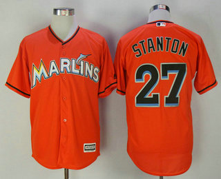 Men's Miami Marlins #27 Giancarlo Stanton Orange Stitched MLB Cool Base Jersey