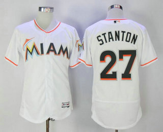 Men's Miami Marlins #27 Giancarlo Stanton White Home Stitched MLB Flex Base Jersey