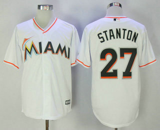Men's Miami Marlins #27 Giancarlo Stanton Whtie Home Stitched MLB Cool Base Jersey