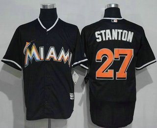 Men's Miami Marlins #27 Mike Stanton Black Cool Base Baseball Jersey