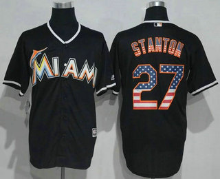 Men's Miami Marlins #27 Mike Stanton Black USA Flag Fashion MLB Baseball Jersey
