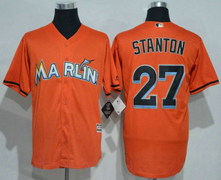 Men's Miami Marlins #27 Mike Stanton Orange Cool Base Baseball Jersey