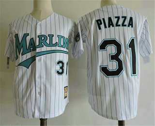 Men's Miami Marlins #31 Mike Piazza White Mitchell & Ness Throwback Jersey