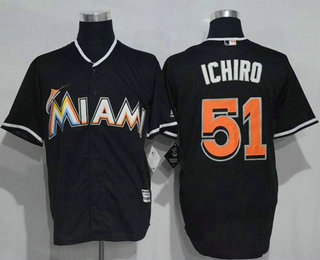 Men's Miami Marlins #51 Ichiro Suzuki Black Cool Base Baseball Jersey