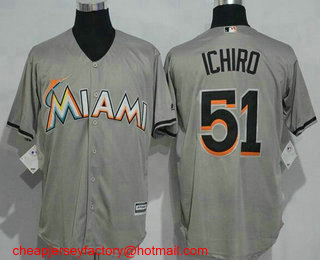 Men's Miami Marlins #51 Ichiro Suzuki Gray Road Stitched MLB Cool Base Jersey